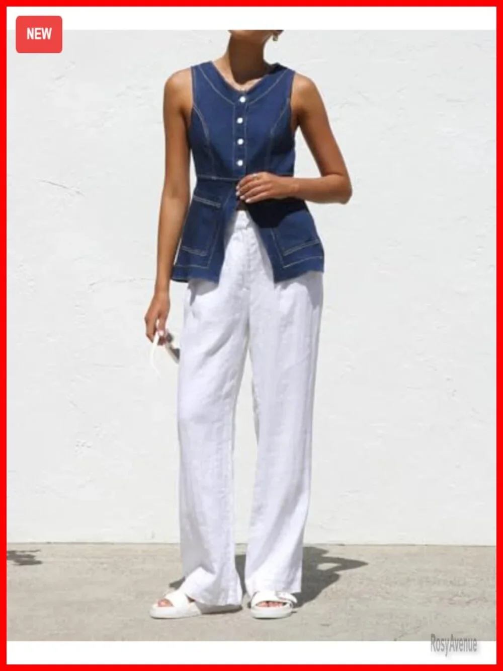Sleeveless Denim Vest with Pockets Button Up Blazer Tank Top
